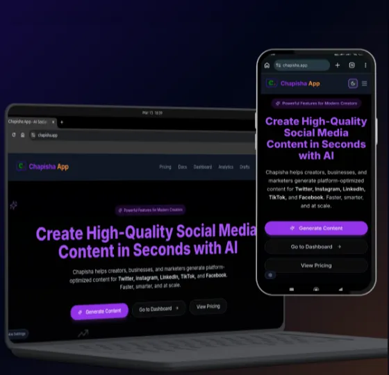 Chapisha App's landing page on a laptop and a phone